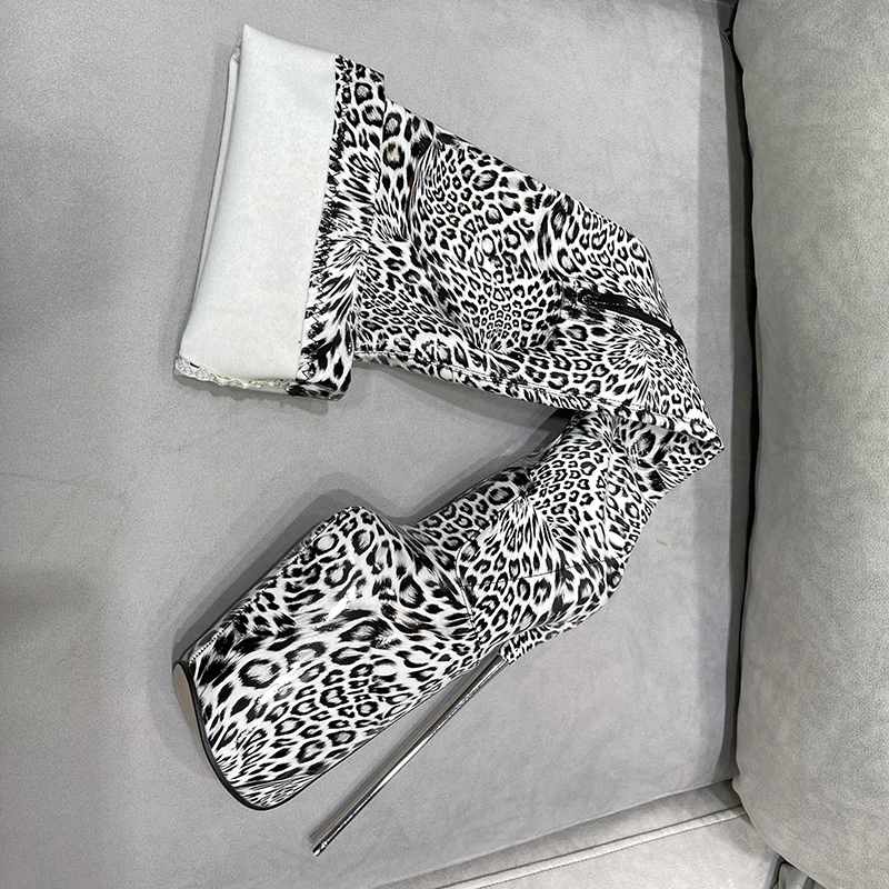 Brand Pole Dancing 20cm Thin Heels Stiletto Over The Knee Long Boots Platform Women PUNK Pumps 22cm Ladies Leopard Print Shoes