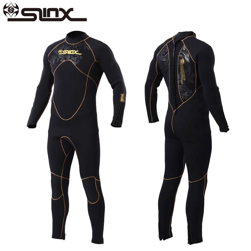 SLINX, 5 мм, мужской зимний гидрокостюм, водолазный костюм, Неопреновая флисовая подкладка, Цельный купальник для сноркелинга, серфинга, триатлона - Цвет: Черный