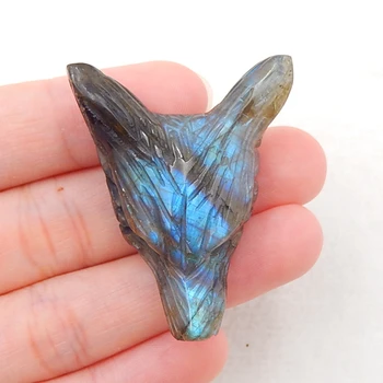 

Carved Wolf head Labradorite Gemstone Pendant Bead, 41x32x13mm，15g