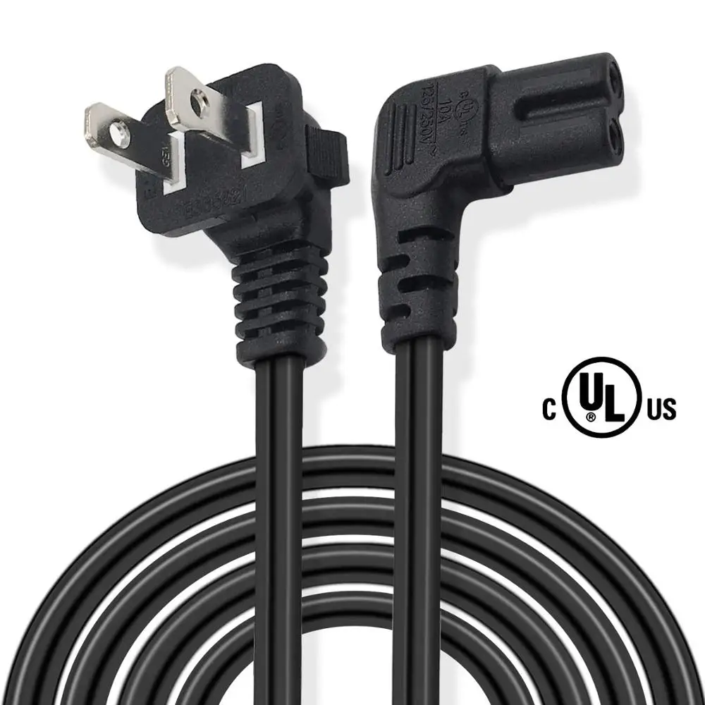 

FUHAIHE Universal 2 Prong Angle Power Cord 6ft NEMA 1-15P to IEC320 C7 Figure 8 Connector AC Power Supply Cable Wire