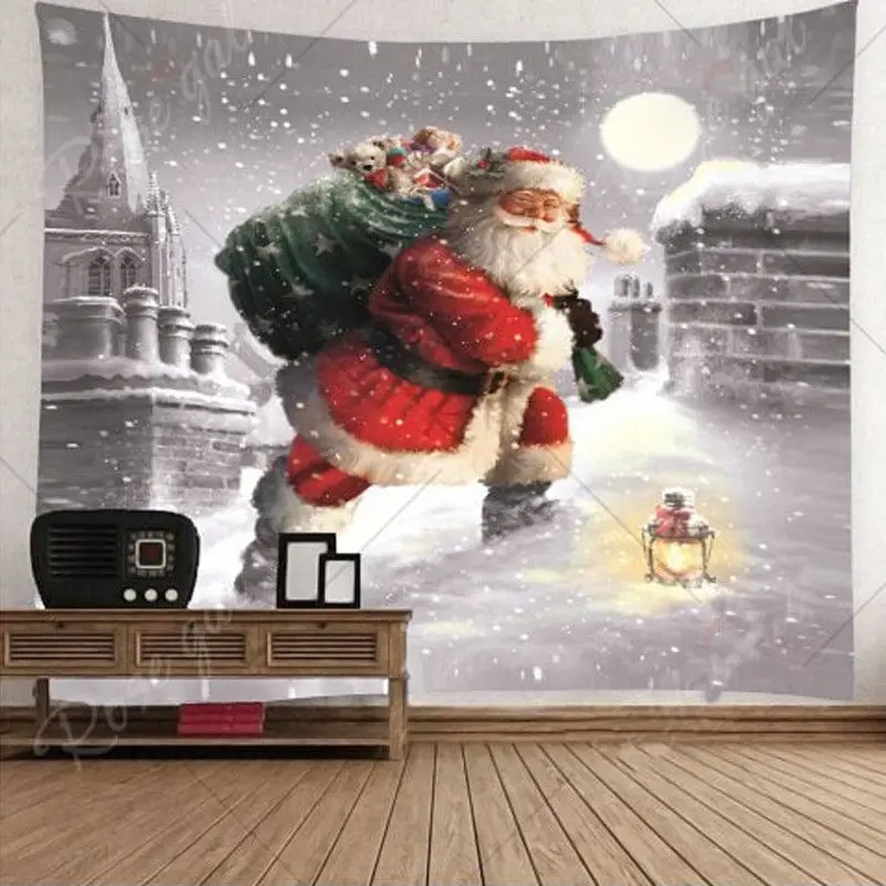 New-Christmas-Living-Room-Santa-Claus-Snowman-Elk-Tapestry-Window-fireplace-Wall-Decor