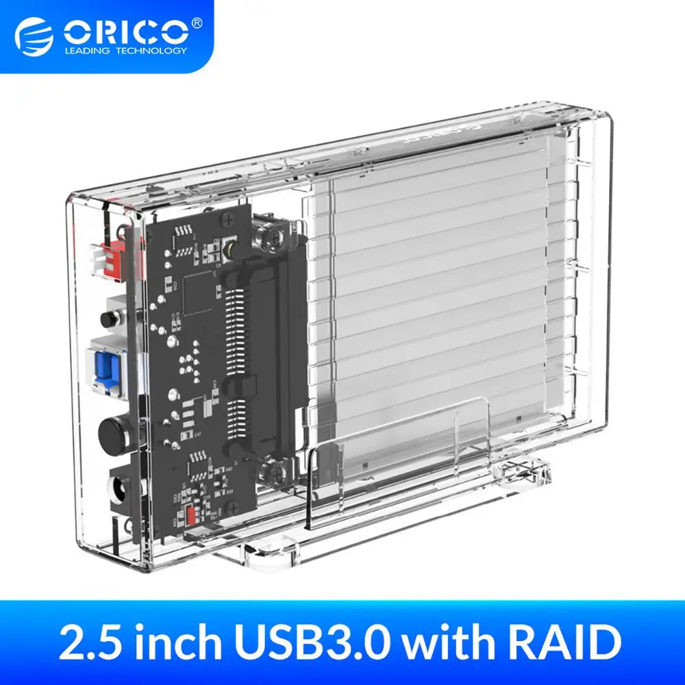 Чехол для жесткого диска ORICO 2 Bay 5 дюйма с функцией Raid SATA на USB 3 0 прозрачный чехол