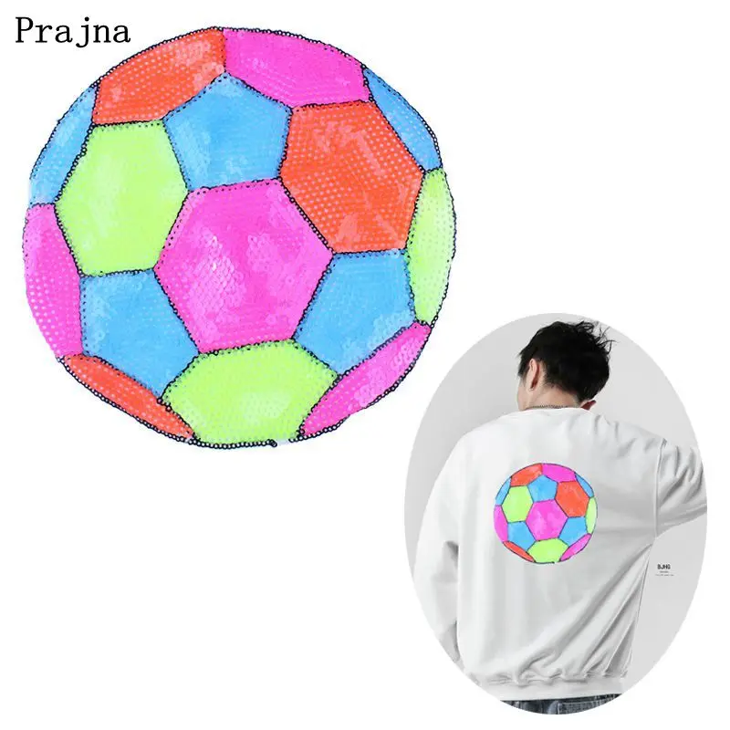 

Prajna Colorful Soccer Patch Embroidered Sequins Patches For Clothes Cartoon Stickers Patches For Clothing Applique DIY Jacket