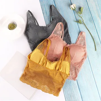 

Wide Shoulder Straps Lace Lace Breathable Removable Cup Beauty Back Mesh Tube Top Bra Wrap New Arrivals 2020
