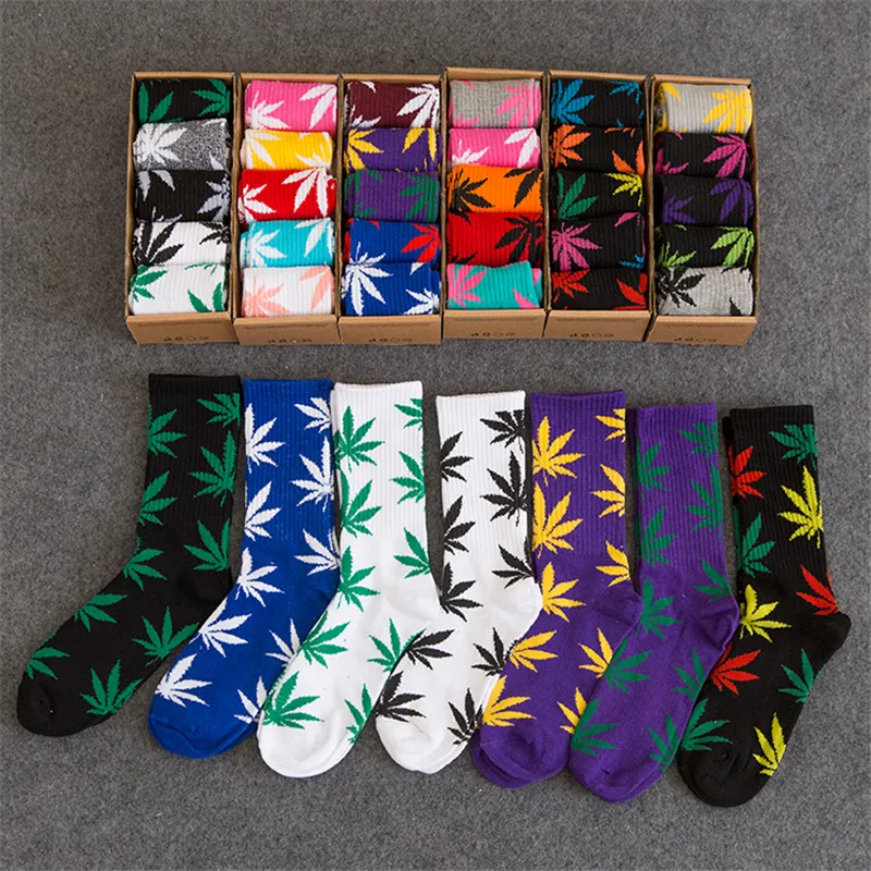 

5 Pairs/Box Winter High Quality Harajuku Chaussette Style Weed Socks Women Men's Cotton Hip Hop Socks Man Meias Calcetines
