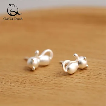 

New Original Matte Female Simple Sweet Fashion Jewelry Animal 925 Sterling Silver Cute Cat Personality Stud Earrings E28