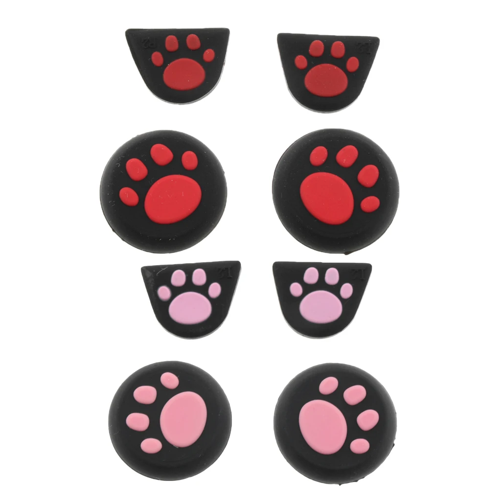2 Set Thumb Grips Joystick Thumbsticks Analog Sticks Cap Cover Cat Paw Style for PS4 XBOX ONE XBOX 360 PS3 Controller Pink+Red