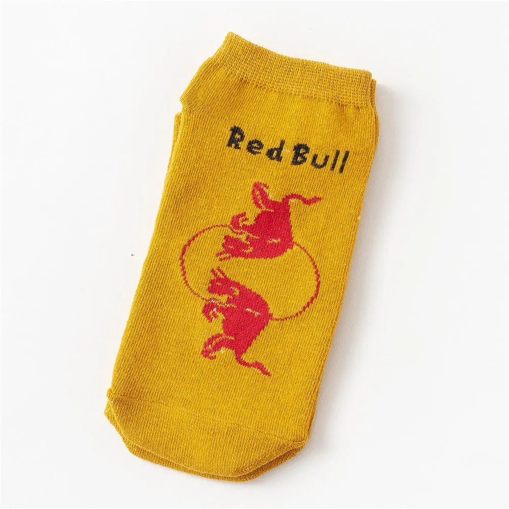 Мужские носки с забавными рисунками, летние модные короткие носки, унисекс, Harajuku Cola, Спортивные Носки с рисунком - Цвет: Yellow