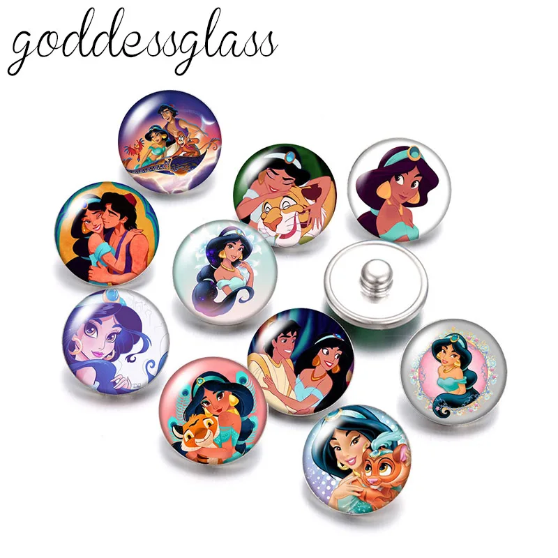 Aladdin And The Magic Lamp Princess Jasmine 10Pcs Round Photo Glass 18Mm Bottoni Automatici Per 18Mm Snap Bracciali Gioielli All'Ingrosso