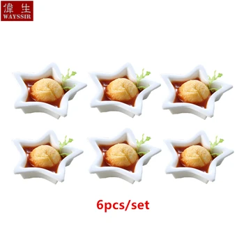 

6pcs SetStar Shaped White Snack Dish Porcelain Breakfast Buffet Sauce Dish Household Ceramic Tableware Butter Bowl Oil Dispenser