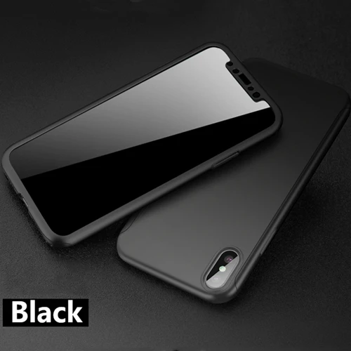 360 градусов полный защитный Телефон чехол для iPhone 7 8 6 6S Plus ультра тонкий противоударный ПК чехол для iPhone X XR XS Max со стеклом - Цвет: Black
