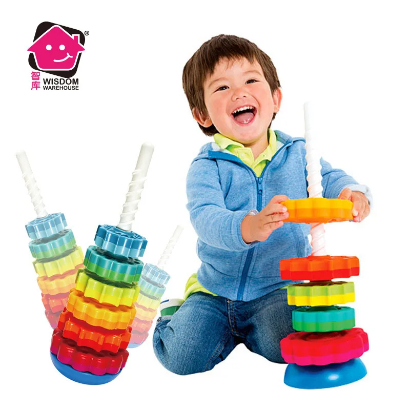

Early Childhood Educational Layers Building Blocks Aged 1-2 Years CHILDREN'S Toy Color Plastic Fun Jenga Turn Turret