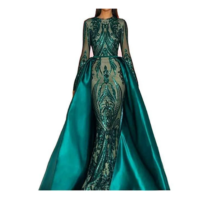 PORTIA& SCARLETT 1705 с длинным рукавом Veronica vestido com верхняя юбка Изумрудный vestido de noite para as mulheres