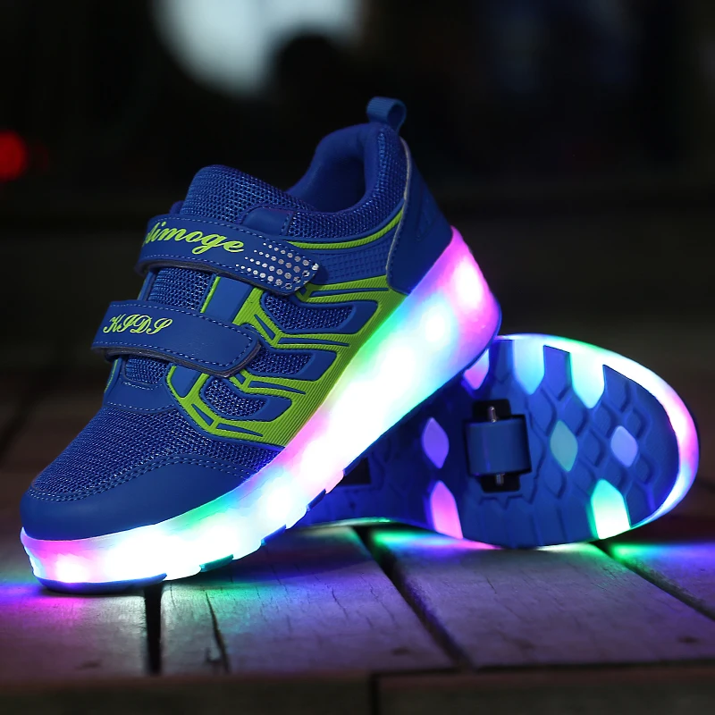 

Summer Mesh Two Wheels Kids Roller Skate Shoes LED Flashing Luminous Children Lamp Shoes Boy Girl Outdoor Street Roller Skates