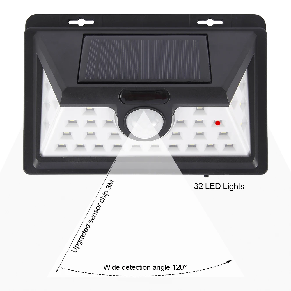 32 светодиодный солнечный садовый светильник PIR датчик движения наружная Солнечная настенная лампа Водонепроницаемая уличная лампа для