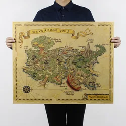 Affiche de carte murale de grande taille, 70.5x57.5cm, dessin peint à la main, rétro, île d'aventure, décoration de la maison, Bar, café, Pc001 