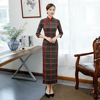 

Sexy Womans Long Cheongsam Spring Vintage Chinese style Dress Mandarin Collar Qipao Slim Party Dresses Button Vestido M-5XL