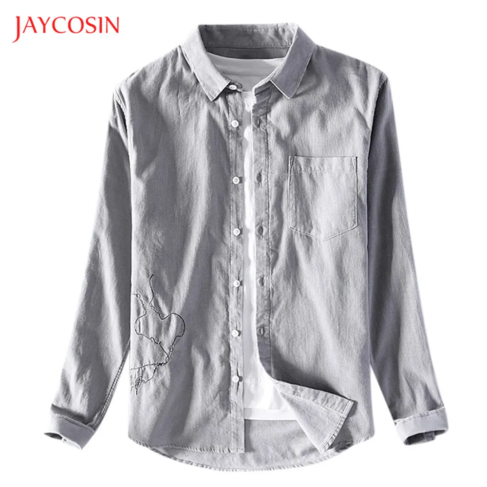 Joycosin, зимняя мужская рубашка, Повседневная модная мужская одежда, воротник с отворотами, дикая пуговица, рубашка с карманом, одноцветная, длинный рукав, мужские топы