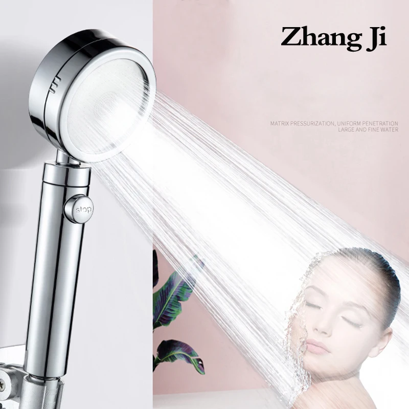 

Zhangji plating 3 modes with Switch button shower head Plating Adjustable bathroom handled newly high pressure shower head