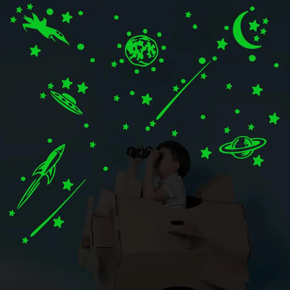 

3D stars Rocket glow in the dark Luminous on Wall Stickers for Kids Room living room Wall Decal Home Decoration poster TDH