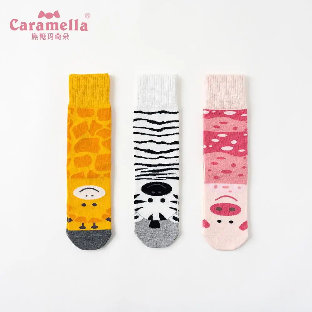 Caramella/носки с рисунками животных для девочек корейские милые разноцветные короткие носки забавный подарок для женщин, хлопковые носки 3 пары женскии носочки