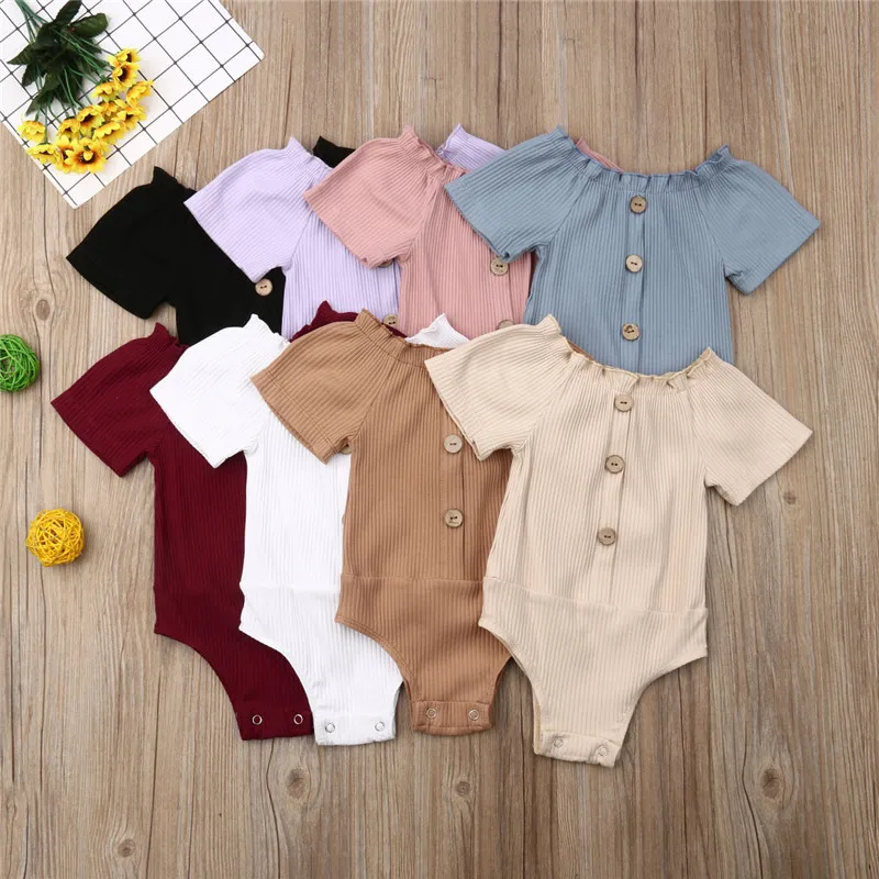 

Off Shoulder Infant Baby Boy Girls Solid Color Rompers Unisex Newborn Baby Bodysuit Kids Clothes Bebe Leotard Tops