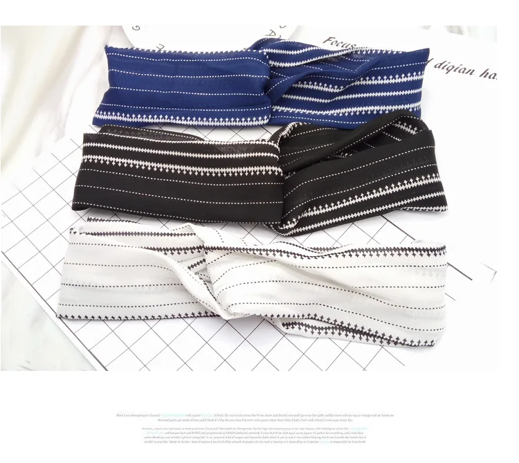 Imported from South Korea Geometry Abstract Lines jiao cha kuan Chiffon Hair Band Black And White with Pattern Cotton Linen Larg