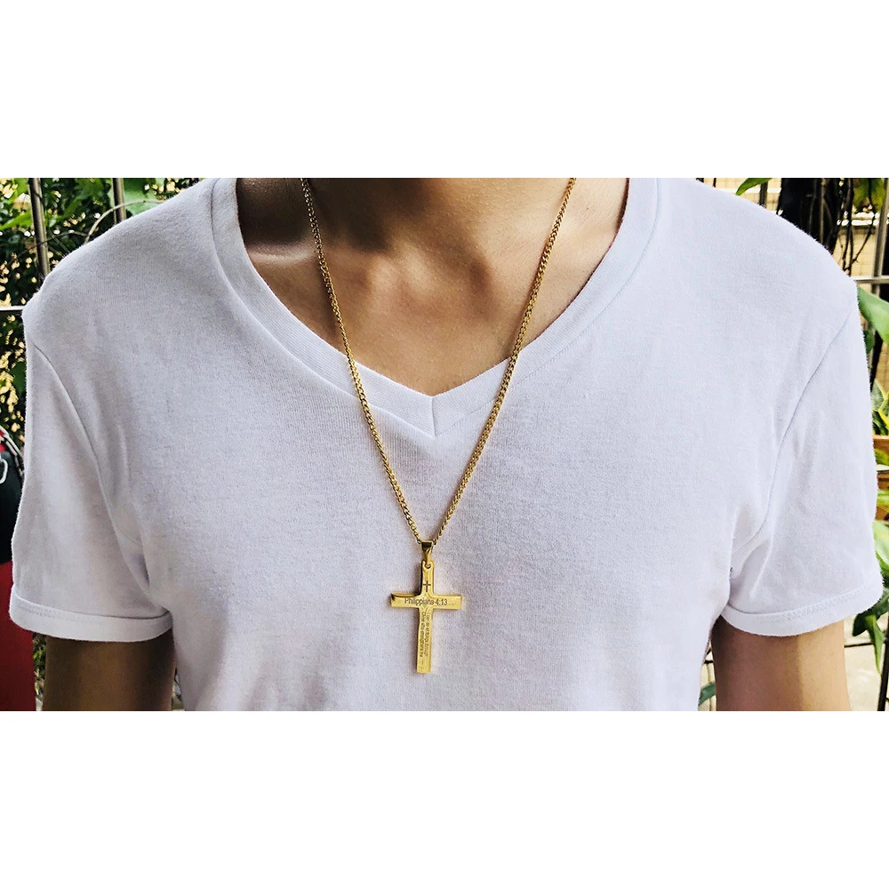 Нержавеющая сталь молитвенный чокер крест кулон ожерелье для мужчин филиппианцы 4:13 Повседневная вера Молитва Иисуса ювелирные изделия
