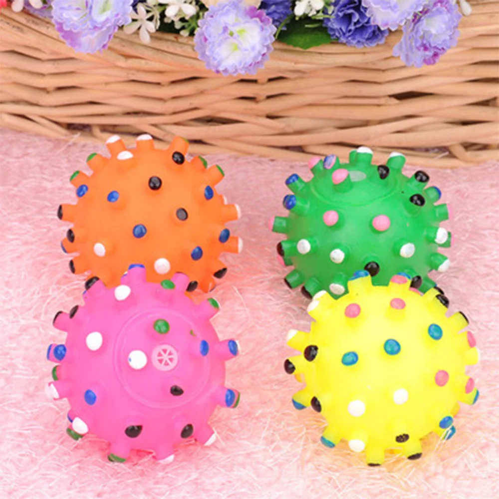 Colorful Pet Ball Toys Vinyl Teeth Training Dog Supplies Teether Puppy Toy Squeaky Dot Ball Funny Plastic Grinding