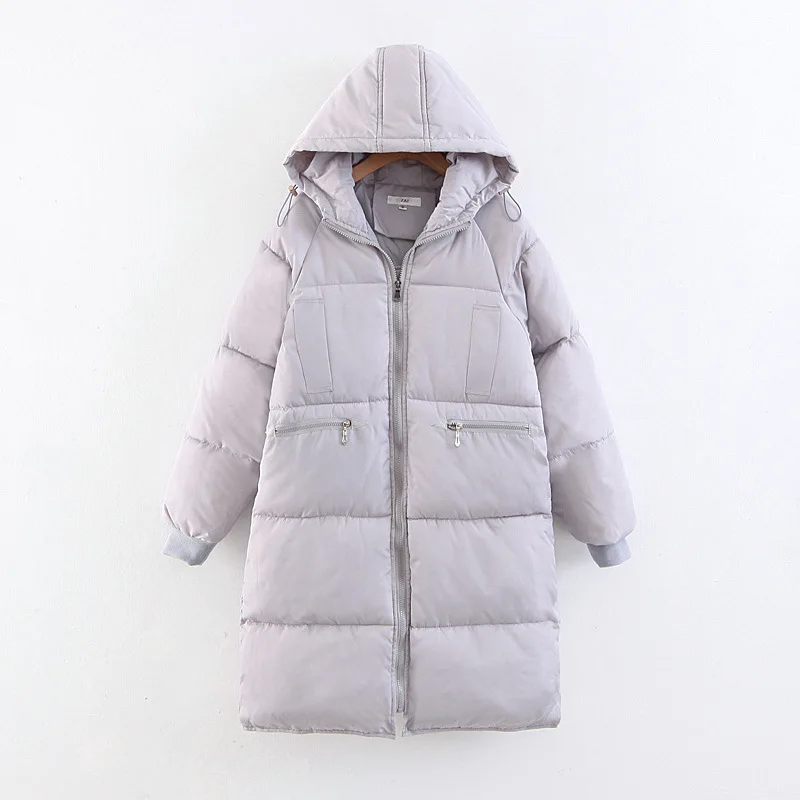 Winter New Style Large Size Dress Fat Mm Simple Solid Color Hooded Long Cotton-padded Clothes Cotton-padded Jacket Bicolor