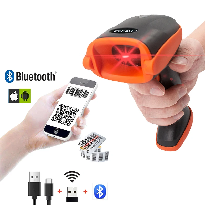 KEFAR Automatic 2D Wireless QR Barcode Scanner PDF417 2.4G USB bar code reader Support Supermarket POS Terminal Retail shop