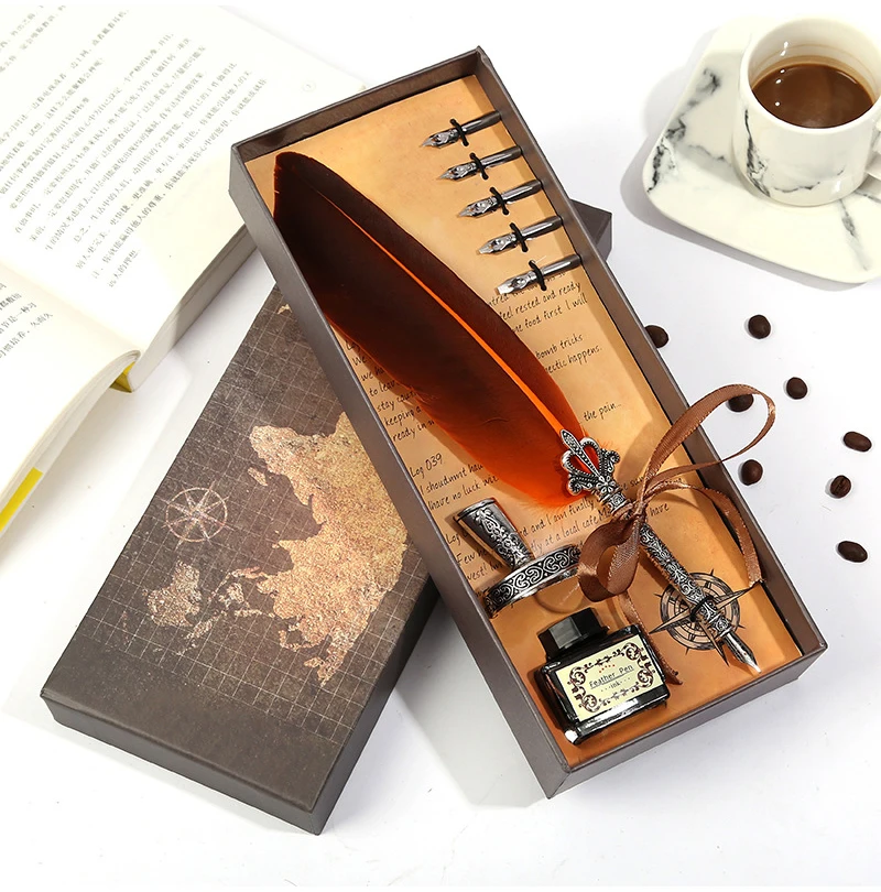 Conjunto de Tinta Criativo do Vintage Artigos de Papelaria de Negócios Estilo Europeu Retro Caligrafia Pena Dip Caneta Escrita Canetas Fonte Suprimentos 6 Computers & Electronics