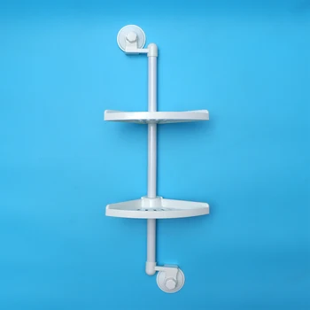 

Europe Bathroom White Stainless Steel Double Layer Suction Cup Corner Rack Wall Mounted Storage Rack For Toilet Kitchen White