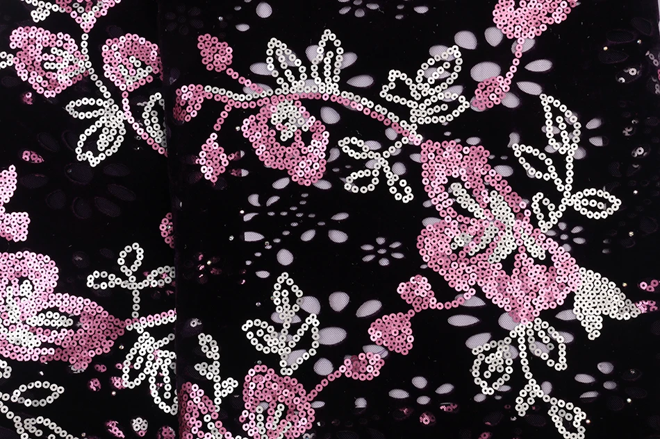 French Korea Italian African Heavy Embroidery Polyester Sewing Textiles Bridal Floral Glitter Velvet Sequin Lace Fabric Price