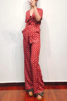 

Women Jumpsuit 2019 Spring and Summer New Plaid Printed V-neck Women's Overalls