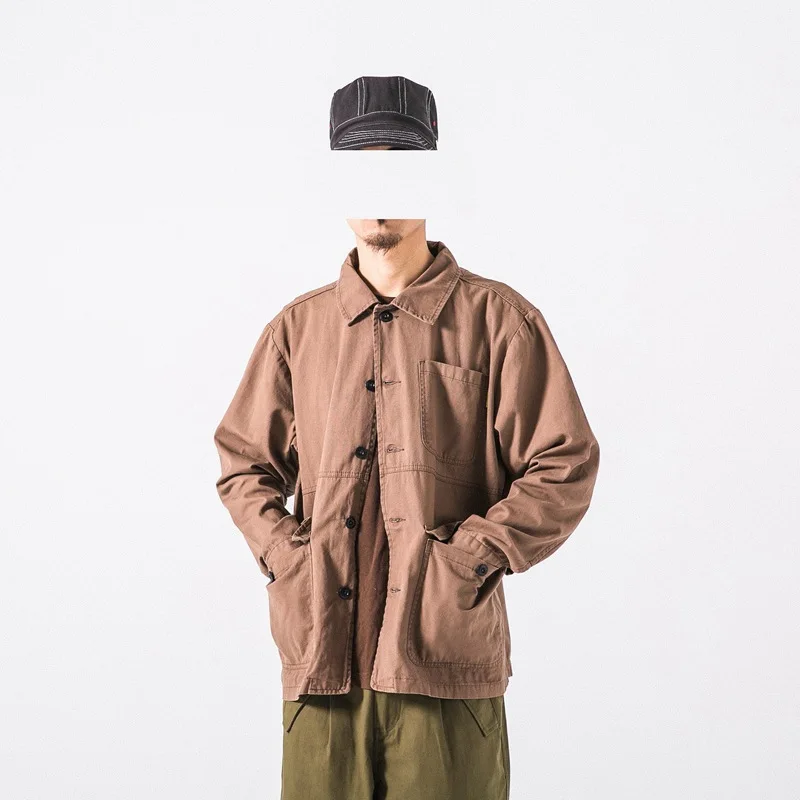 

City Where the Product 2020 Spring New Style Origional Japanese-style Tooling Jacket Multi-pockets Solid Color MEN'S Coat