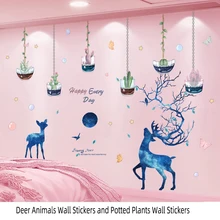 

Deer Animal Wall Sticker DIY Potted Plants Mural Decals for Living Room Kids Bedroom Kitchen Children Nursery Home Decoration
