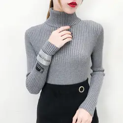Для фотосессии 18 осенний и зимний Новый стильный толстый трикотажный свитер с высоким воротником женский корейский стиль аппликация