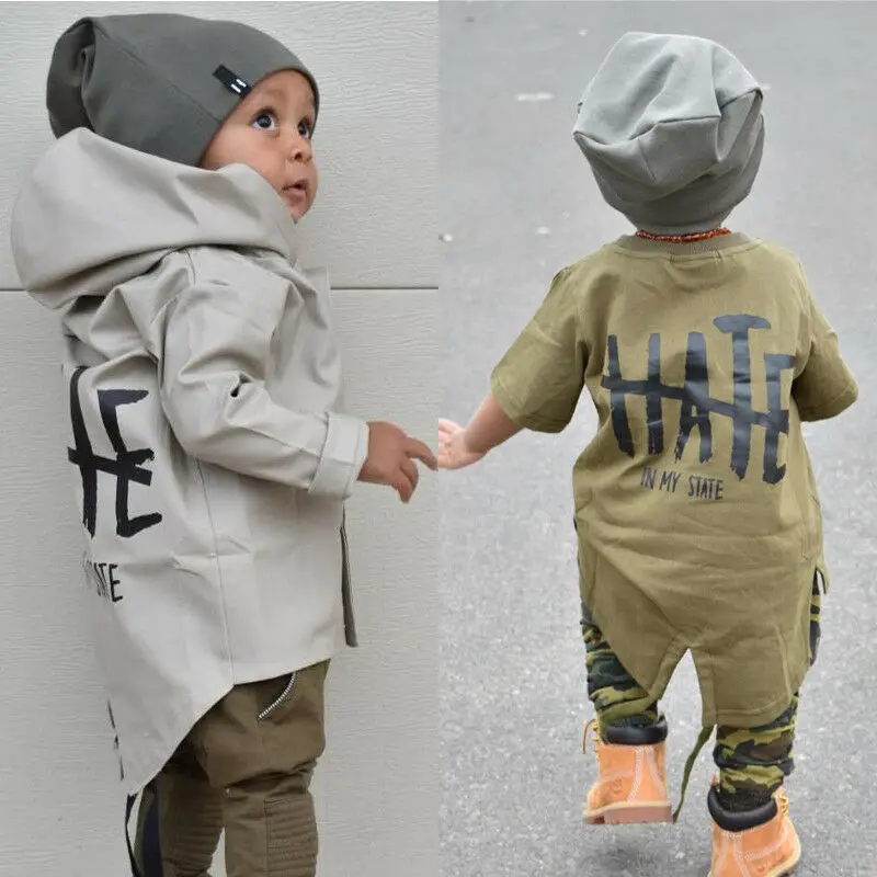 

Newborn Spring Autumn Baby Boys Kids Windbreaker Outwear Hoody Coat Jacket Overcoat Clothes Army Green back letter 0-2T