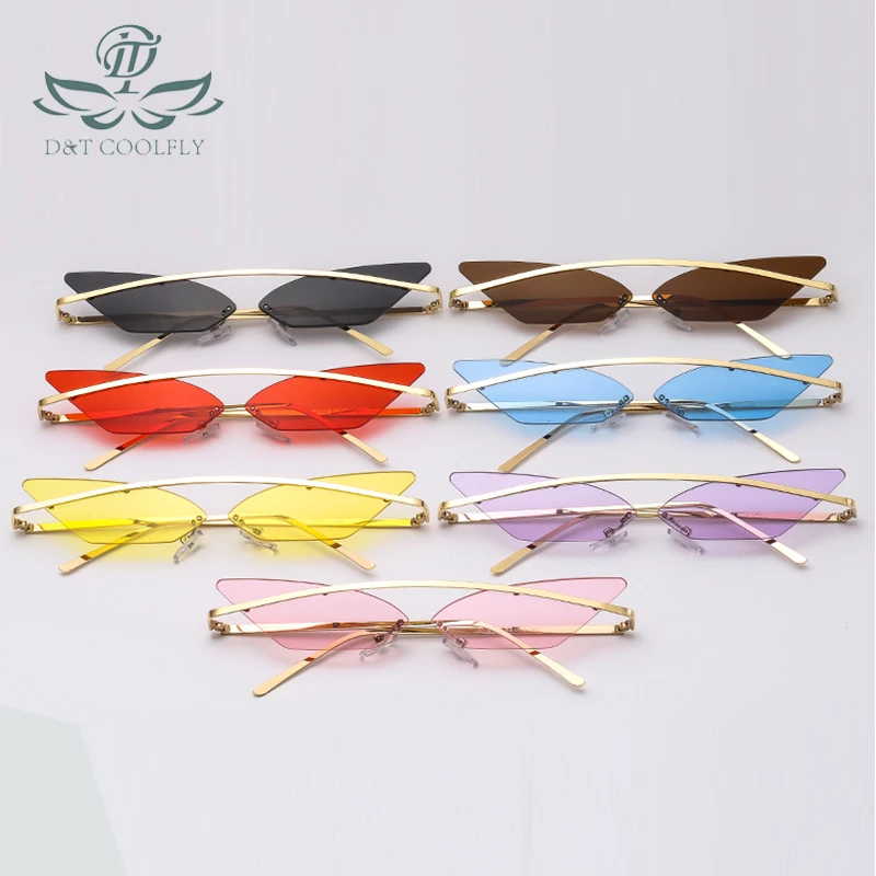 D&T 2020 Fashion Sunes Unisex Multicolor Small Triangle Sun Glasses Vintage Sexy Women Cateye Eyewear Frameless_voghion.com