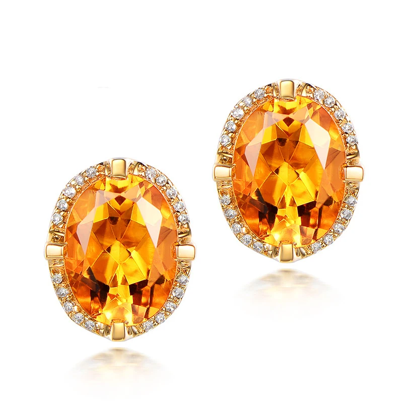 

Luxury Earrings 925 Silver Jewelry Oval Shape Citrine Zircon Gemstone Gold Color Stud Earrings for Women Wedding Party Promise