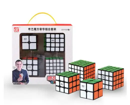 CuberSpeed Speedcubing комплект Qiyi Qidi S 2X2 и Qiyi Warrior W 3x3 и Qiyi Qiyuan S 4X4 и qizheng s 5X5 lickerless яркая магия - Цвет: Black