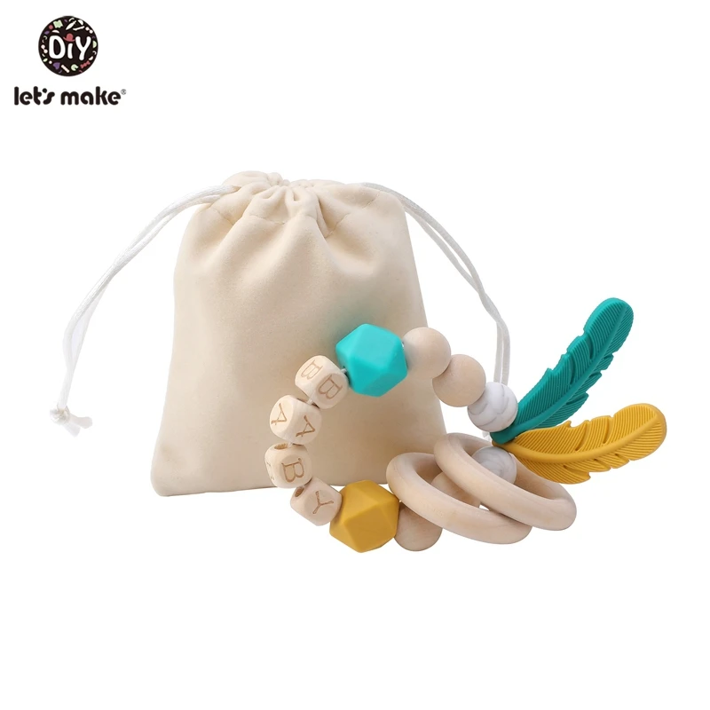 19CP0112 Let'S Make 1 шт. деревянные погремушки детские игрушки грызунки гравировка на дереве бусины шестигранник Прорезыватель силиконовые бусины крошечные стержни детские мобильные погремушки - Цвет: 19CP0112
