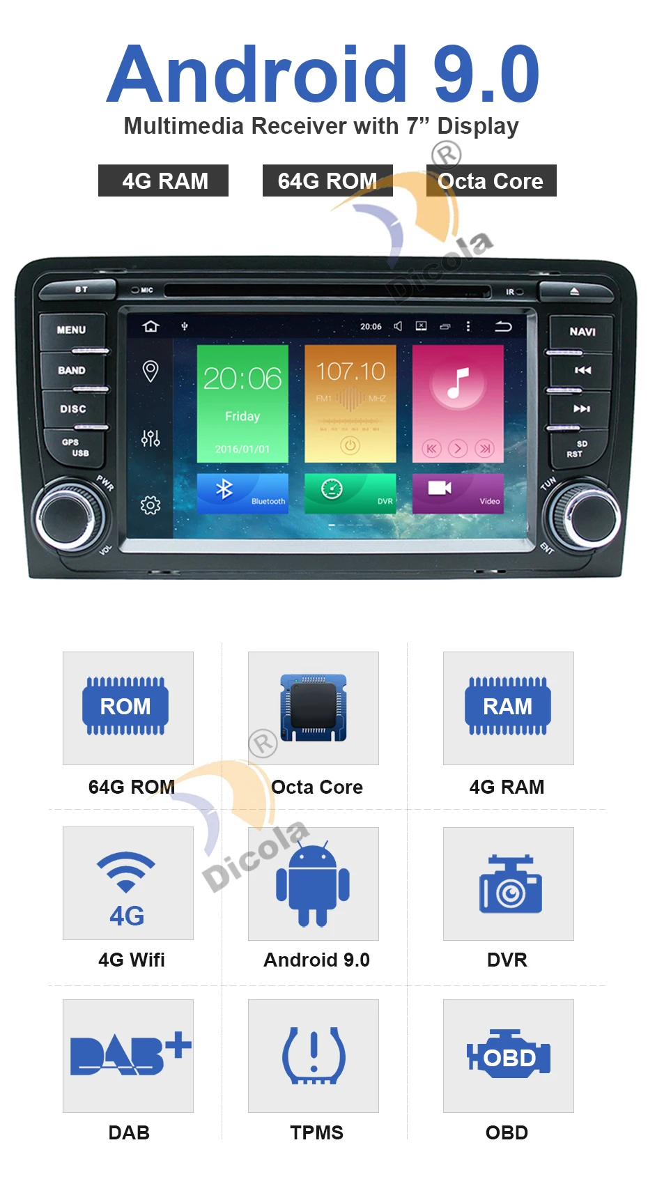 Sale 7" IPS 4G+64G Android 9 OS Car DVD for Ford Focus II 2008-2011 & Galaxy II 2006-2011 & Kuga 2008-2012 with Built-in HDMI Output 23