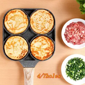 

4/7 Holes meatloaf pan Burger Eggs Ham Pancake Cooking Omelet Pan Frying Pot Non-stick Wooden handle Cooking Breakfast Maker