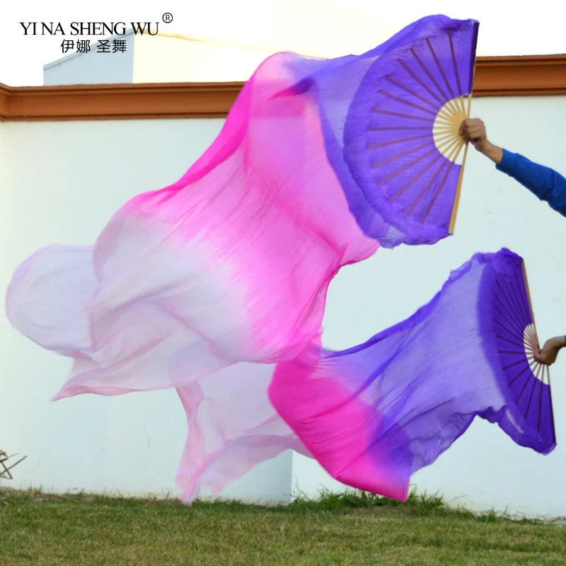 Unisex 100% Real/Imitation Silk Belly Dance Fans Hand Belly Dancing Fans Handmade Hand Dyed Silk Chinese Dance Veil Fan 180x90cm