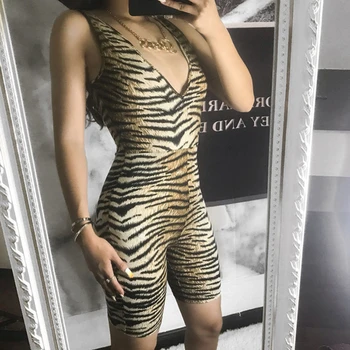 

Women Sexy Sleeveless V-neck Slim Jumpsuit Womens Skinny Playsuitx Fashion Rompers Casual Leopard Tiger Jumpsuit