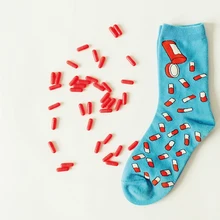 New High quality Unisex Cute Soft Breathable Socks With s Pattern Printed Couples Blue Cotton Socks
