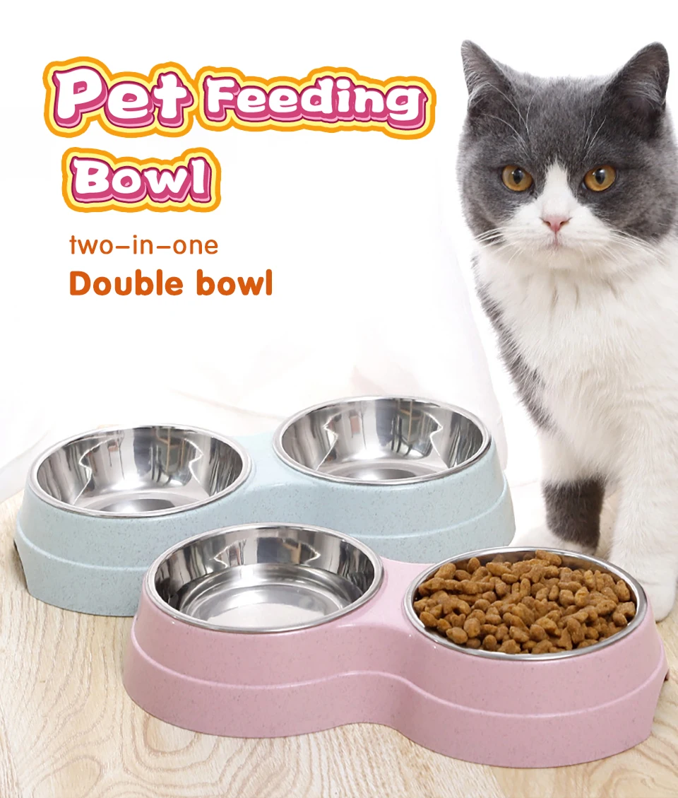 Cuencos dobles para perros y gatos, cuencos de agua para alimentación de alimentos para gatos y perros pequeños, cuencos de acero inoxidable Premium para mascotas, limpian fácilmente