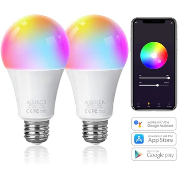 

2Pcs Color Changing Light Bulb E27 7W Google Smart Light Remote Control LED Bulbs APP Smart Wake up Night Light By Amazon Alexa